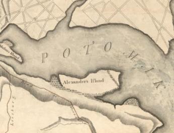 Map showing land between Alexander's Island and mainland as marsh.