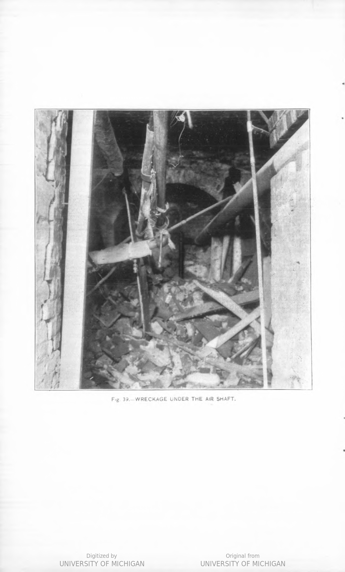 A pathway in the Capitol's basement in completely blocked by rubble and debris.