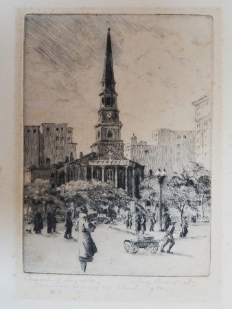 Inez Demonet, Church of Lincoln: Familiar Corners in Washington (ca. 1940). One of Demonet’s many streetscapes of the District, this one shows the New York Avenue Presbyterian Church. (Source: National Institute of Health Office of History)