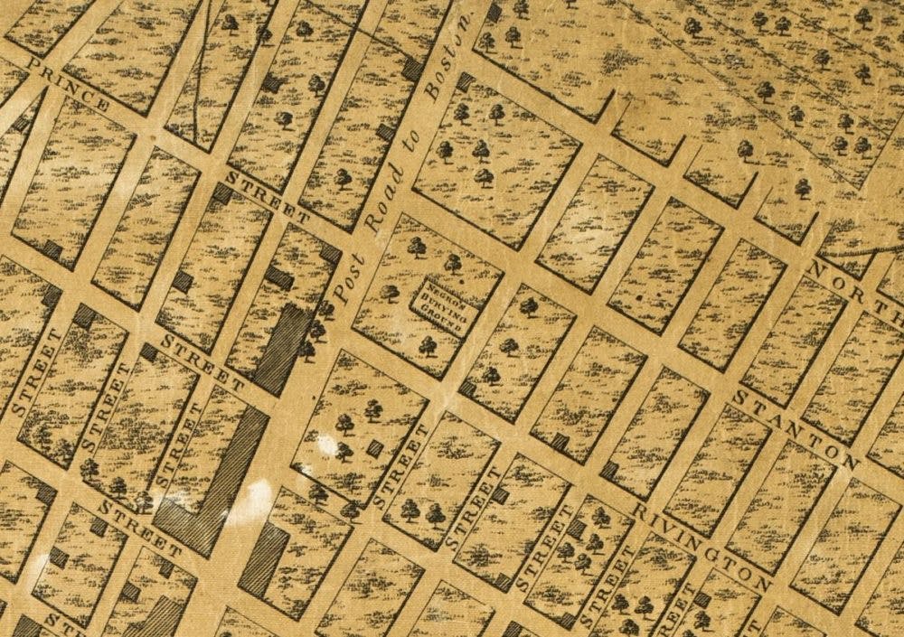 Portion of a map of New York City with the Second African Burial Ground outlined. Source: New-York Historical Society