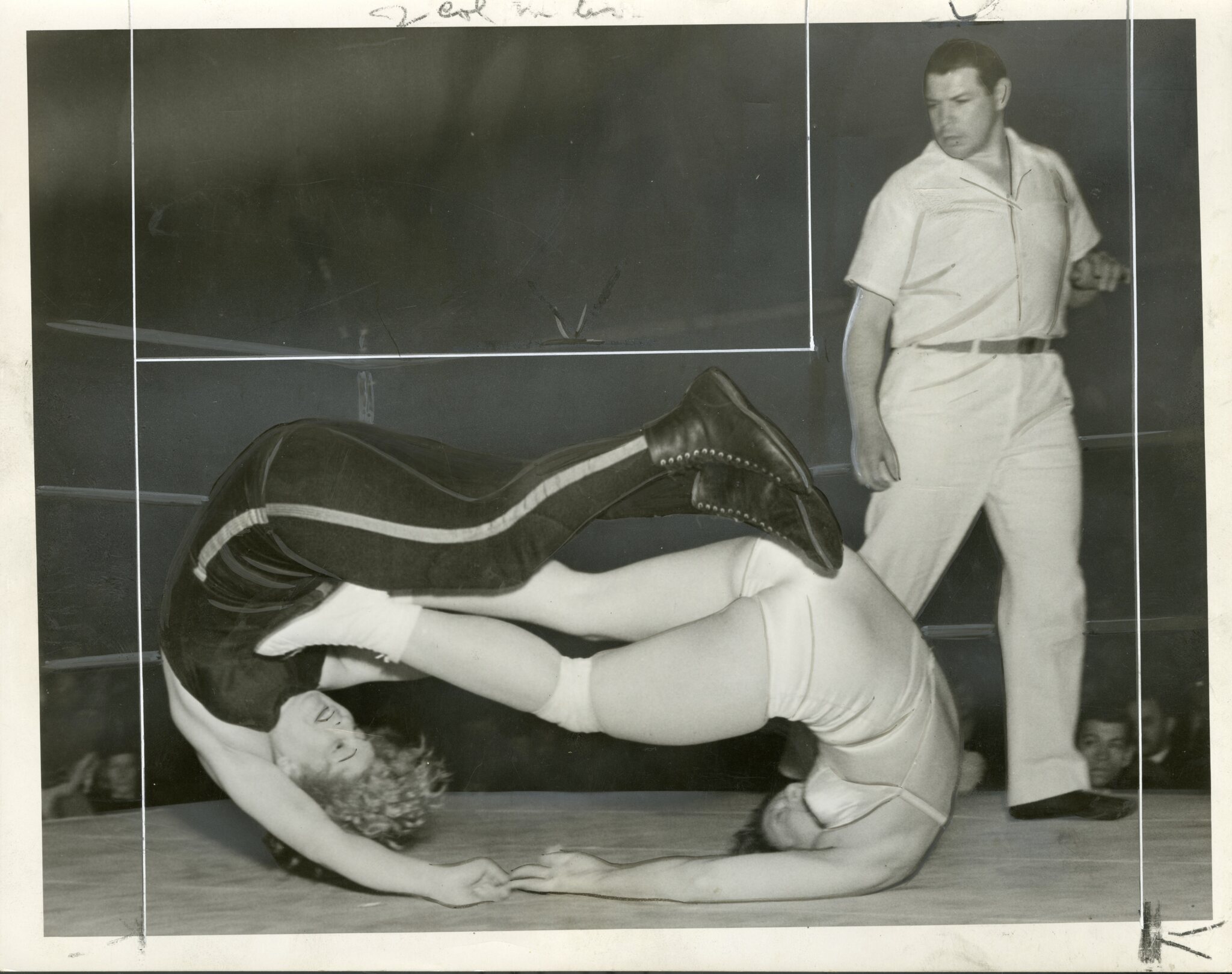 Mildred Burke and Celia Blevins wrestling in Turner's Arena