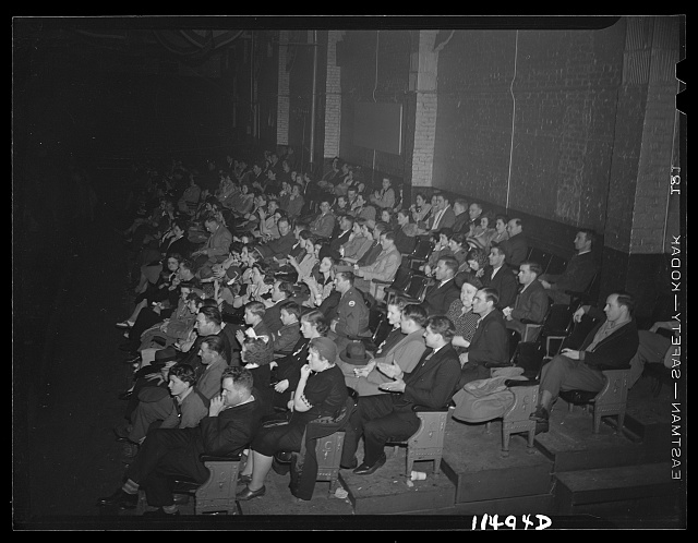 Spectators sitting in rows in Turner's Arena in 1942