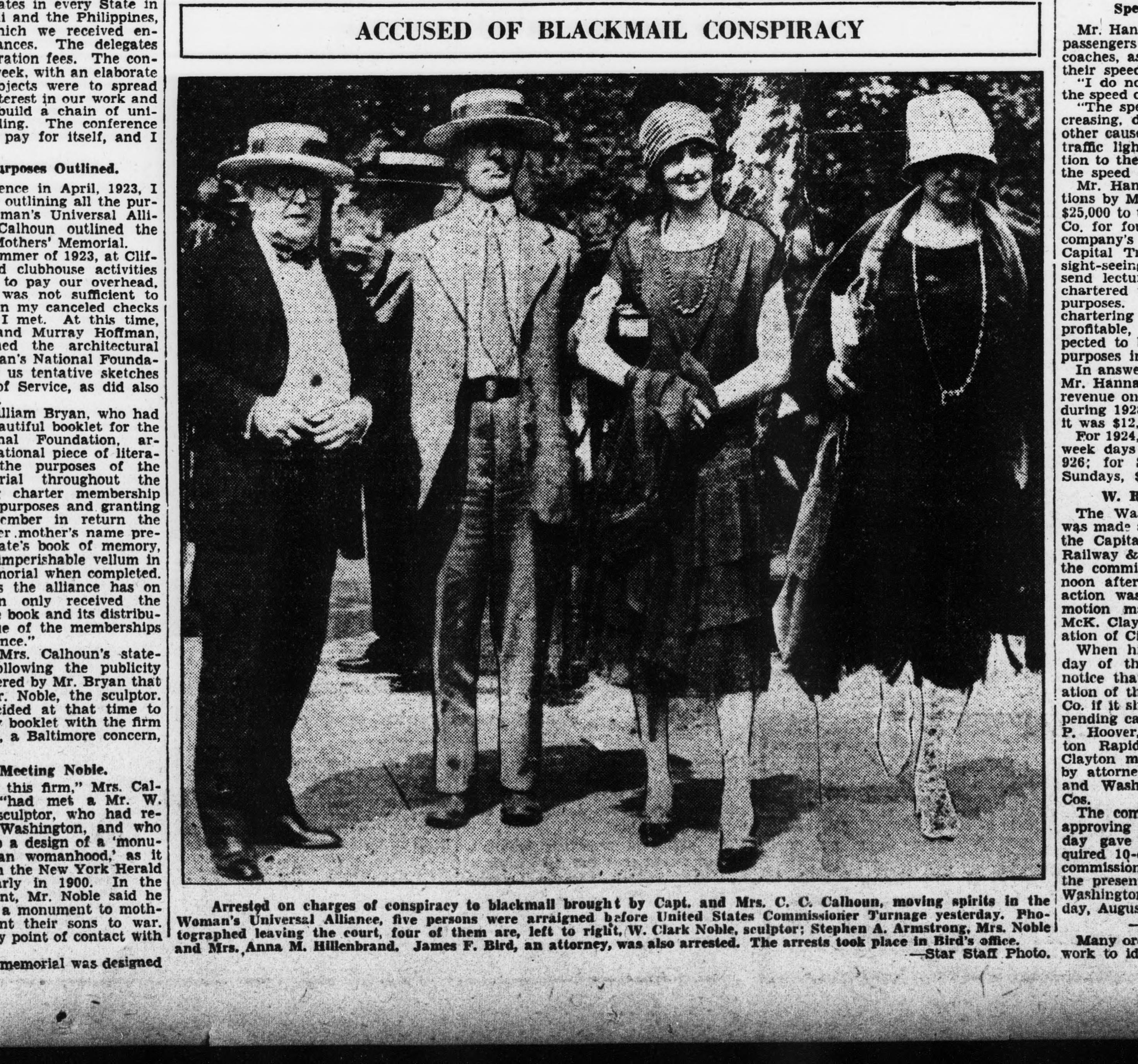 A newspaper photograph of four of the five defendants
