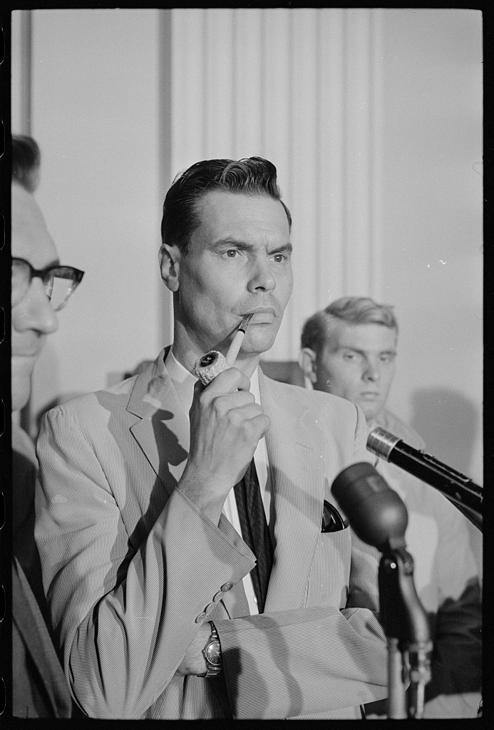 George Lincoln Rockwell with pipe in his mouth, 1963. (Source: Library of Congress)