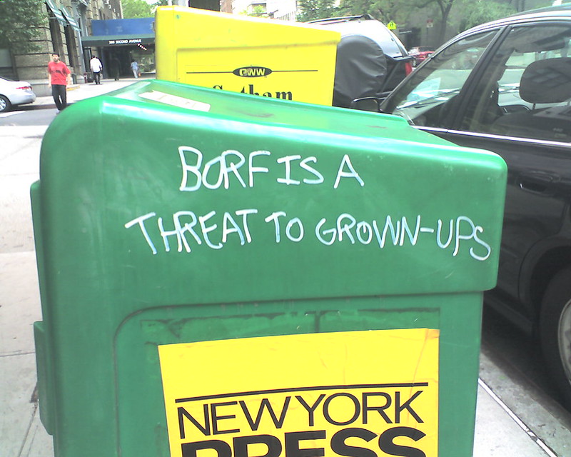 a message reading BORF is a threat to grown ups