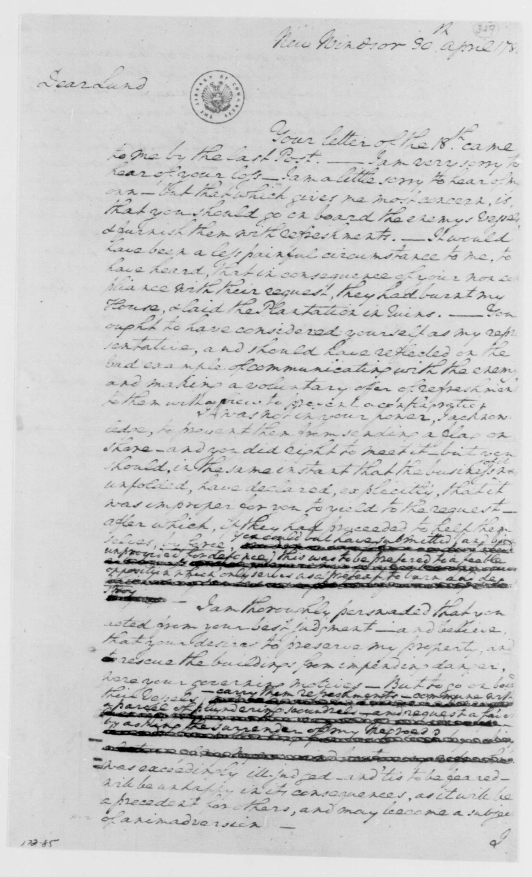A handwritten letter from George to Lund Washington