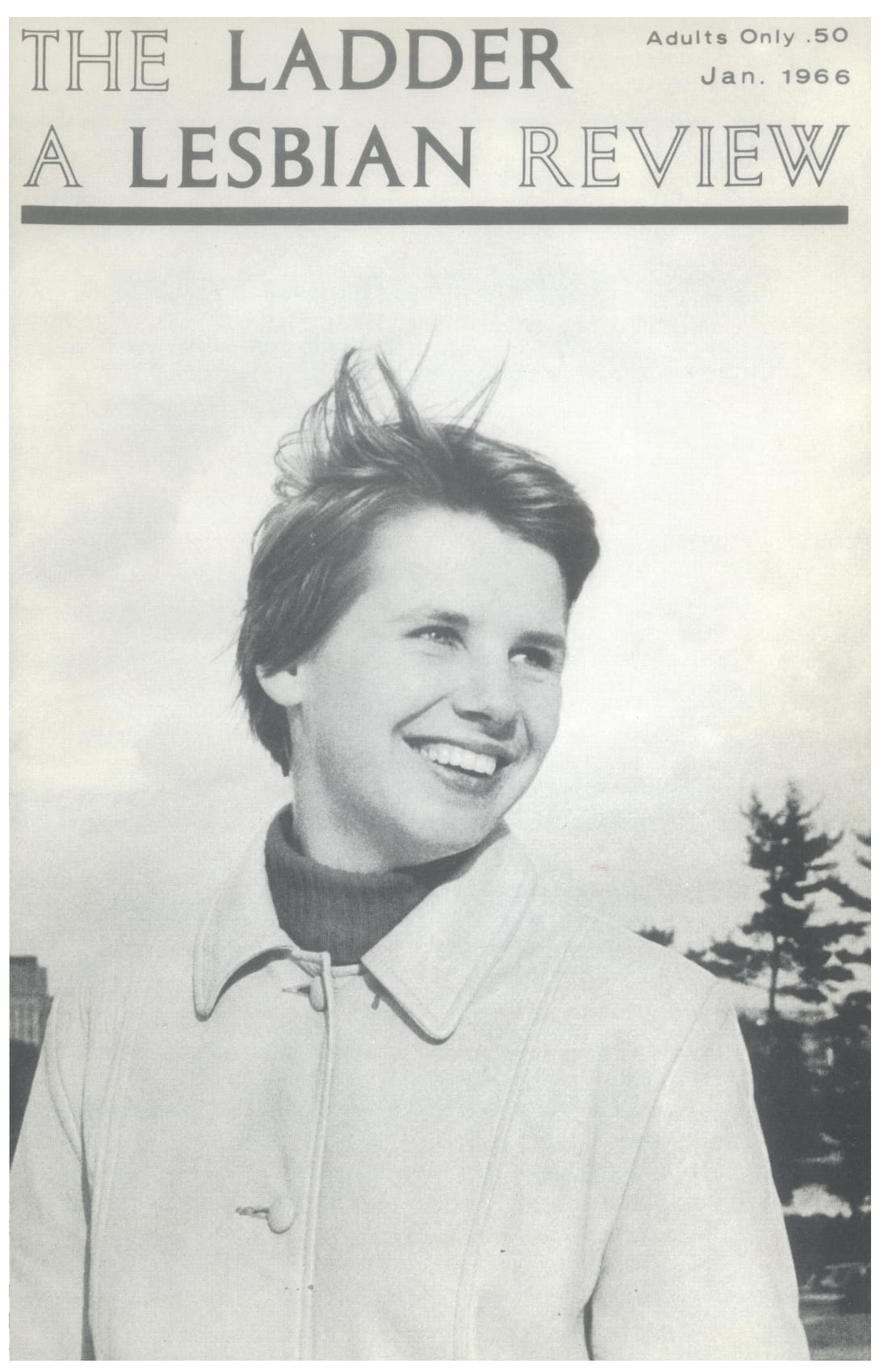 A head and shoulders portrait of a woman on the cover of a magazine, The Ladder