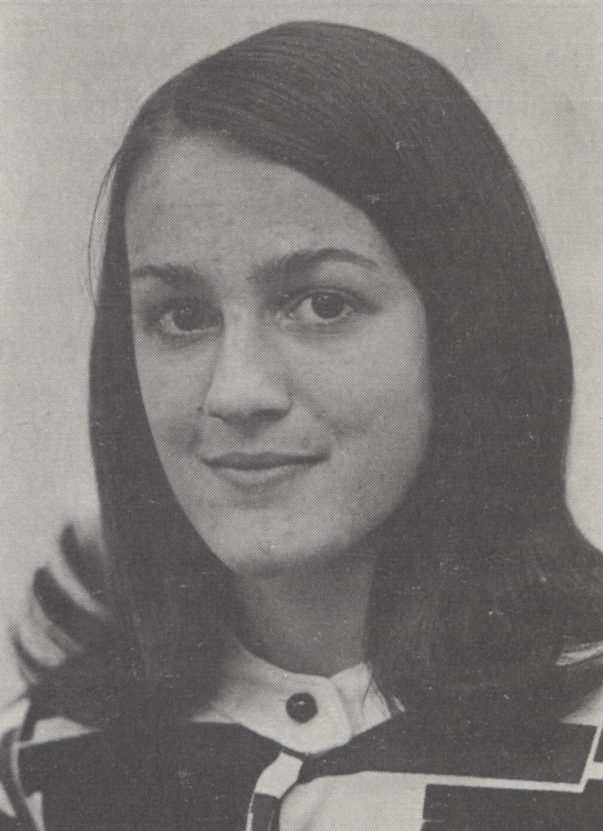 Portrait of Marla Angermeier, the first woman accepted to the College, as printed in the September 1972 issue of Georgetown Today.