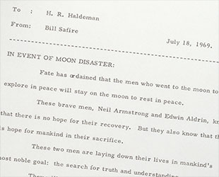 “In Event of Moon Disaster” memo from William Safire to Nixon's White House chief of staff H.R. Haldeman. (Photo Credit: NARA) http://www.collectspace.com/news/news-010713a.html