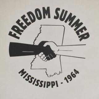"Freedom Summer Mississippi 1964" poster depicting black hand shaking white hand over state map of Mississippi. (Source: Flickr user Princeton Public Library. Cropped and used via Creative Commons Attribution-Non-commercial license, CC BY-NC 2.0.)