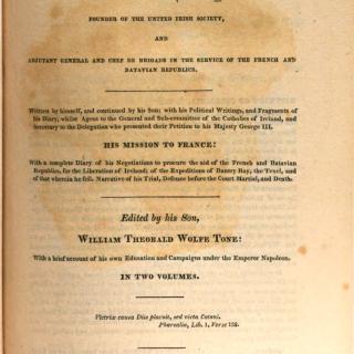 Yellowed title page from The Life of Theobarld Wolfe Tone published in 1826.