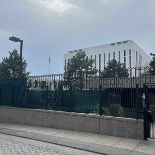 Russian Embassy in Washington DC with security fence visible.