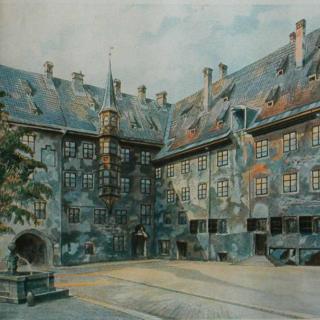 The Courtyard of the Old Residency in Munich, Adolf Hitler, 1914 (Source: Wikipedia)