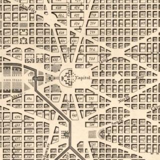 Early map of DC showing the diagonal avenues named for states