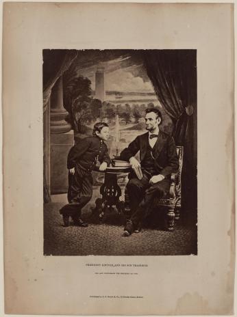 Gardner, Alexander. Gardner photograph of Lincoln and Tad. Boston Massachusetts Suffolk United States Washington Washington D.C, 1865. G. F. Bouve, Boston, Massachusetts. Photograph. <a href=