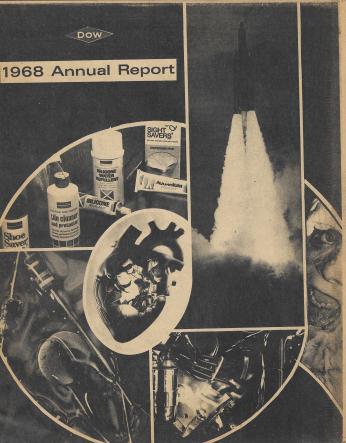 Photo collage made from the Dow Chemical yearly report and pictures depicting the effects of napalm (photo courtesy of Joann Malone) 