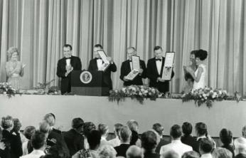 “RN presented the astronauts with the Presidential Medal of Freedom” (Photo Source: Richard Nixon Foundation and Presidential Library Website) https://www.nixonfoundation.org/2014/08/grand-salute-apollo-11-astronauts/