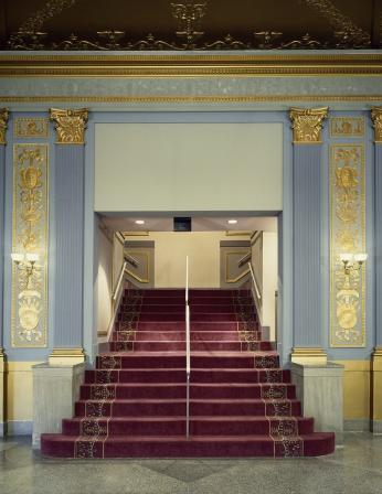 “Stairway at the restored Lincoln Theatre” (Photo Source: The Library of Congress) Highsmith, Carol M, photographer. Stairway at the restored Lincoln Theatre, Washington, D.C. United States Washington D.C, None. [Between 1980 and 2006] Photograph. https://www.loc.gov/item/2011636444/.