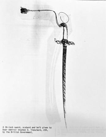 Black-and-white scan of image of stolen S. Decatur Trenchard sword.