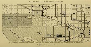 A map showing the position of the Galleries in the current neighborhood of Foggy Bottom, neighboring the White House