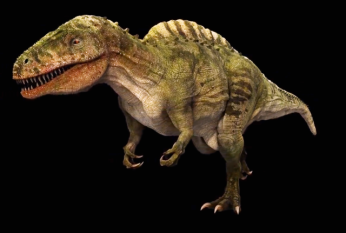 3D model of green two-legged T.rex-like dinosaur.