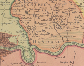 Map of Essex, England by John Oliver c. 1696. Map shows location of Maryland Point house. (Source: Yale University Library)