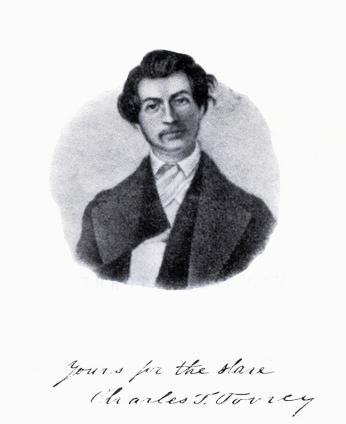 Sketch of Charles Torrey from the front of his memoir, with the line "Yours for the slave." Source: Wikimedia Commons