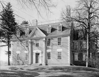 A large colonial house called The Lindens is pictured in a black and white photograph