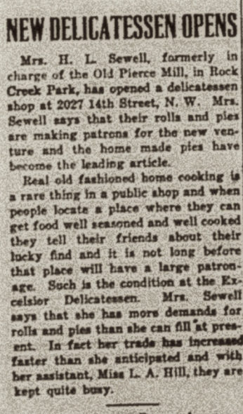 A newspaper article titled "New Delicatessen Opens"
