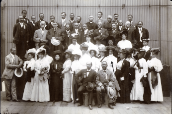 Niagara Movement delegates, Boston, MA, 1907. The arrow points to Barbara Pope. 