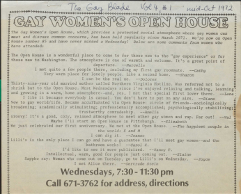 a flyer for the gay women's open house