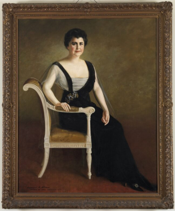 1920 portrait of Edith Wilson in a black dress seated in a chair. Source: White House Historical Association.