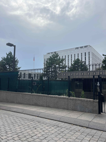 Russian Embassy in Washington DC with security fence visible.