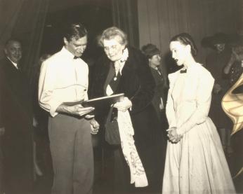 ”Elizabeth Sprague Coolidge, Erick Hawkins, and Martha Graham at the premiere of “Appalachian Spring,” 1944.” (Photo Source:  Coolidge Foundation Collection, Music Division, Library of Congress) <a href=