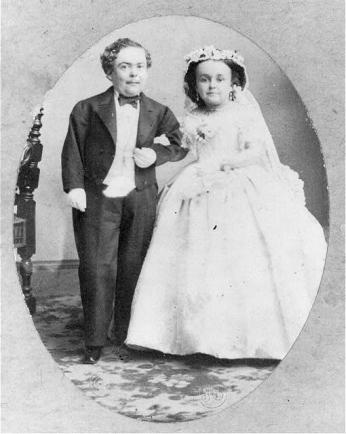 Tom Thumb, -1883, with wife in wedding costume., 1863. Photograph. <a href=