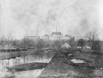 1859 Garden & the Capitol, showing the Capitol dome under construction (Source: USBG Flickr, courtesy of Architect of the Capitol)