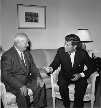 Soviet Premier Nikita Khrushchev and U.S. President John F. Kennedy June 3, 1961 in Vienna, Austria (Photo Source: US Department of State Website) “Photo: Soviet Premier Nikita Khrushchev and U.S. President John F. Kennedy.” n.d. U.S. Department of State. Accessed March 6, 2018. http://www.state.gov/p/eur/ci/rs/200years/122803.htm.