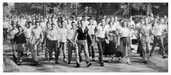 White students at Anacostia High School march in the streets to protest integration