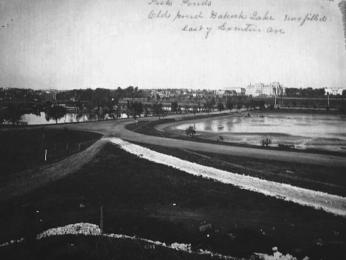A black and white photo of Babcock Lakes, the original carp ponds, taken in 1878. (Photo source: National Archives.)