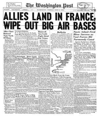 Front page of Washington Post, June 6, 1944.