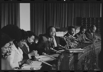 Congressional Black Caucus meeting, including Representatives Diggs and Fauntroy