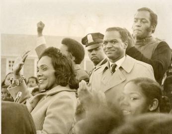 Coretta Scott King campaigns with Fauntroy Corretta Scott King campaigns for Walter Fauntroy in the Democratic Primary for Delegate in Nov. 1970