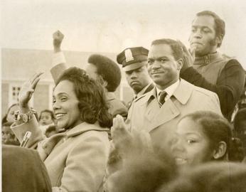 Corretta Scott King campaigns for Walter Fauntroy in the Democratic Primary for Delegate in Nov. 1970