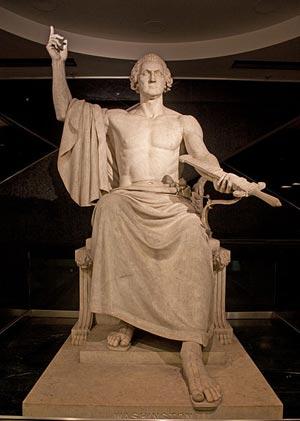 Horatio Greenough's classical George Washington sculpture. (Photo source: Wikipedia)