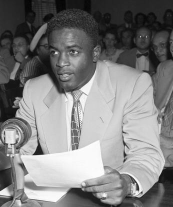 Jackie Robinson testifying before the House Un-American Activities Committee, July 18, 1949 (Credit: Bettmann / Getty Images)