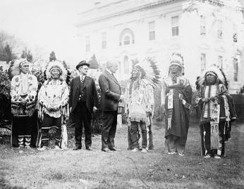 President Harding with five Native American Chiefs on the White House Lawn.