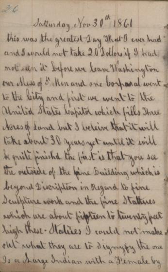 November 30, 1861 entry in Maximilian Hartman's diary
