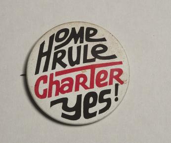 Button that reads "Home Rule Charter, YES," urging District residents to adopt the Home Rule charter in 1974 