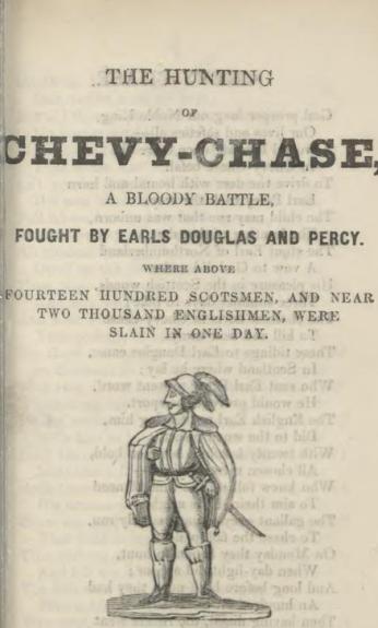 The title page of a nineteenth century book of ballads containing "the Ballad of Chevy Chase"