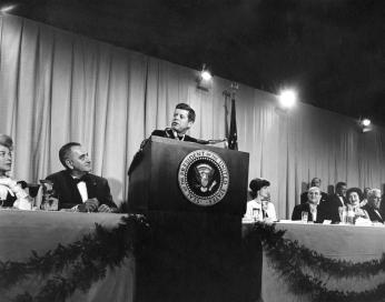 AR7606-H. President John F. Kennedy Speaks at Fundraising Event for the National Cultural Center, November 29, 1962 (Photo Source: John F. Kennedy Presidential Library and Museum) AR7606-H, Abbie Rowe. White House Photographs. John F. Kennedy Presidential Library and Museum, Boston President John F. Kennedy Speaks at Fundraising Event for the National Cultural Center, November 29, 1962